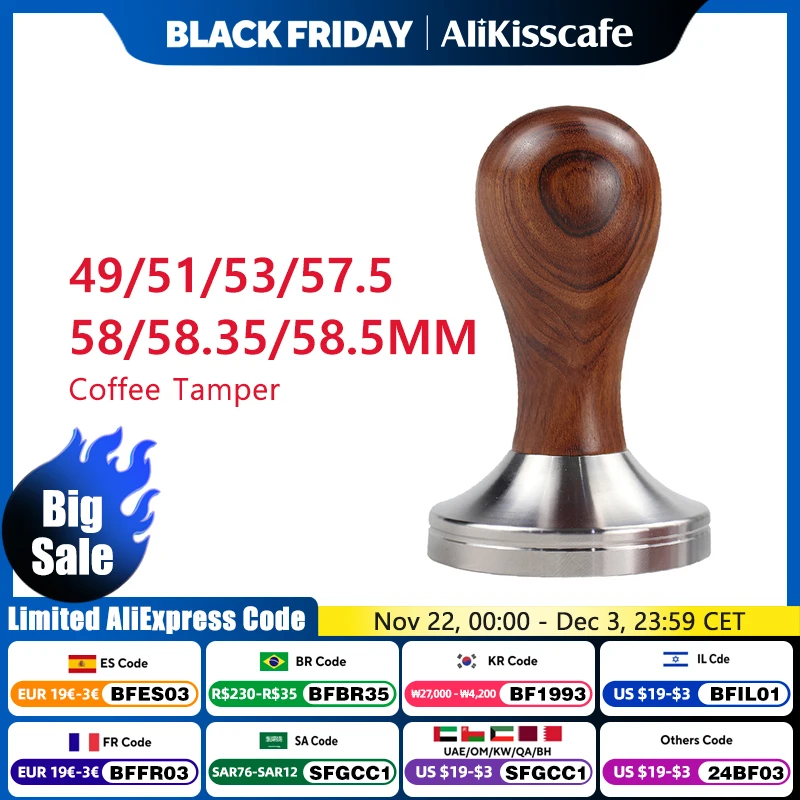 Coffee Tamper 51mm 53mm 58.5mm For Delonghi Breville Portafilter Stainless Steel Espresso Macker Accessories Barista Tool Goods