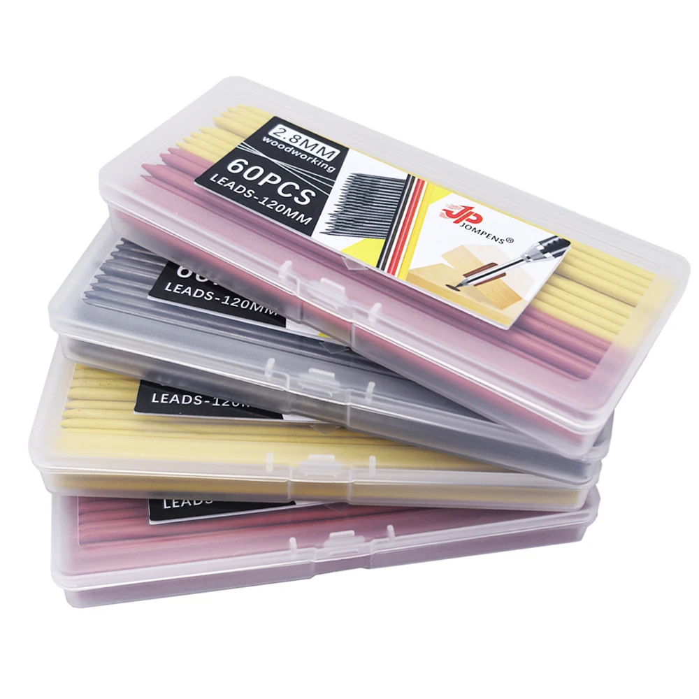 60Pcs/Box Large Capacity 2B Woodworking Mechanical Lead Core Black Yellow Red 2.8mm  Marking Architectural Painting Pencil Lead