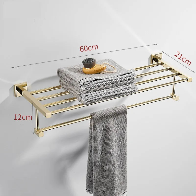 الأجهزة الصحية الذهبية منتجات إكسسوارات الحمام المربعة المصنوعة من النحاس الصلب، حامل المناشف، مجموعة حلقات المناشف البارية #6