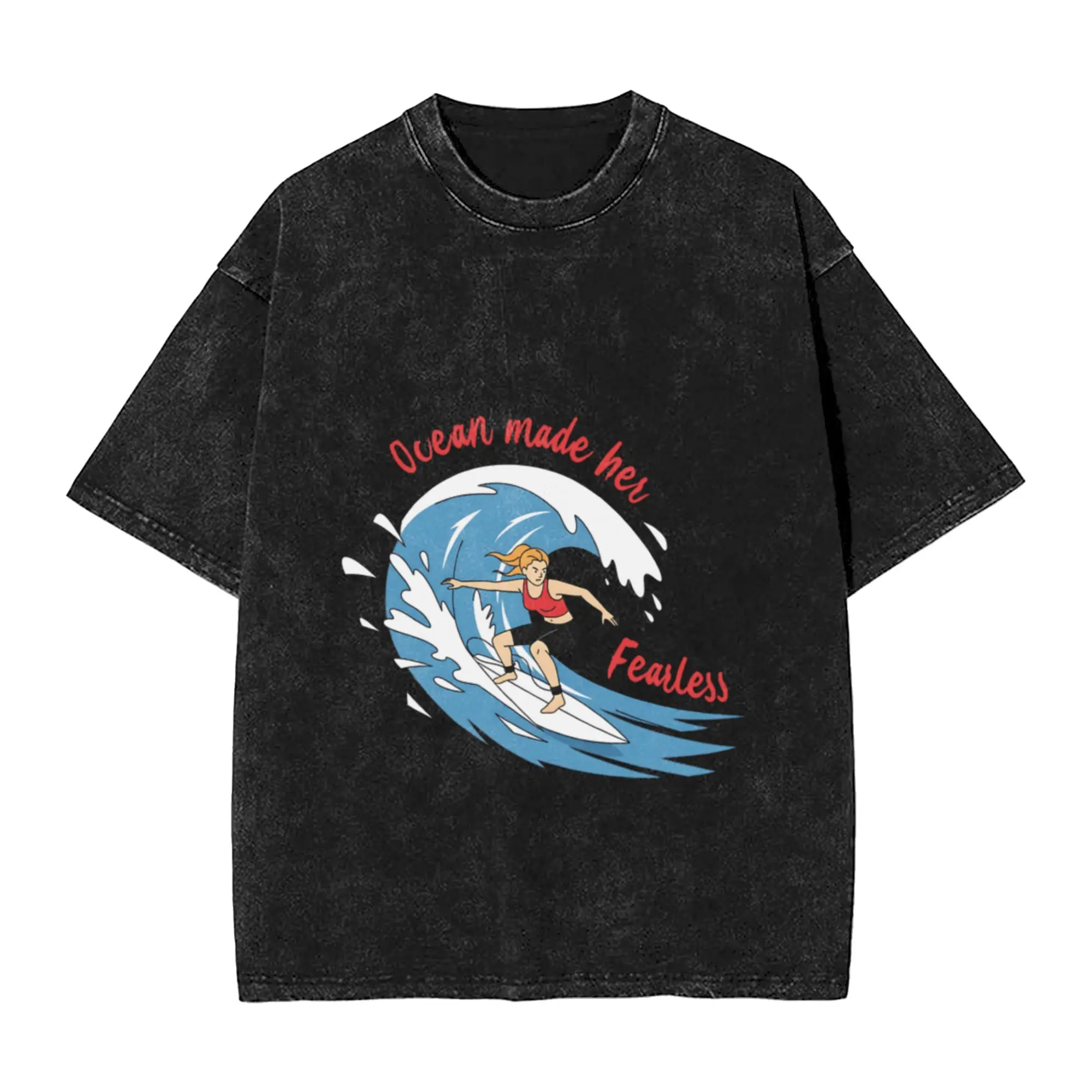 Ocean Made Her Fearless   Female Surfer Illustration  Unique Cool A Vintage Oversized Cotton Unisex T-Shirts