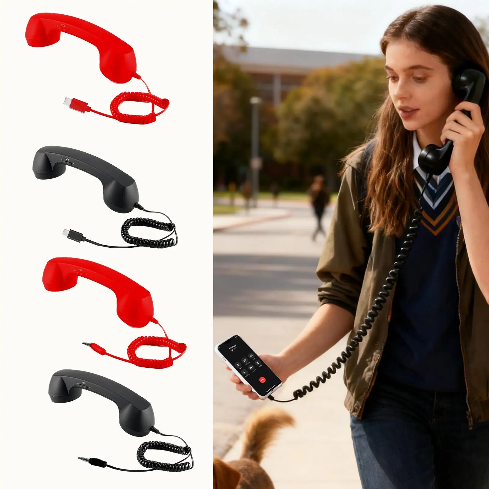 Retro Phone Handset Type-C Direct Insertion 3.5mm Round Hole Plug In Cell Phone Handset For Meeting Video Calls Computer Laptop