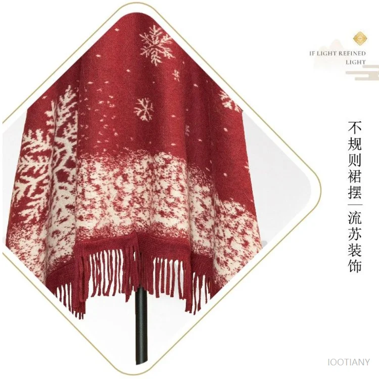 شيونغسام شال كيب نمط جديد 2025 دافئ أحمر السنة الجديدة Hanfu الرؤوس تأثيري حفلة عيد الميلاد المرأة أفخم ندفة الثلج وشاح على غرار معطف #6