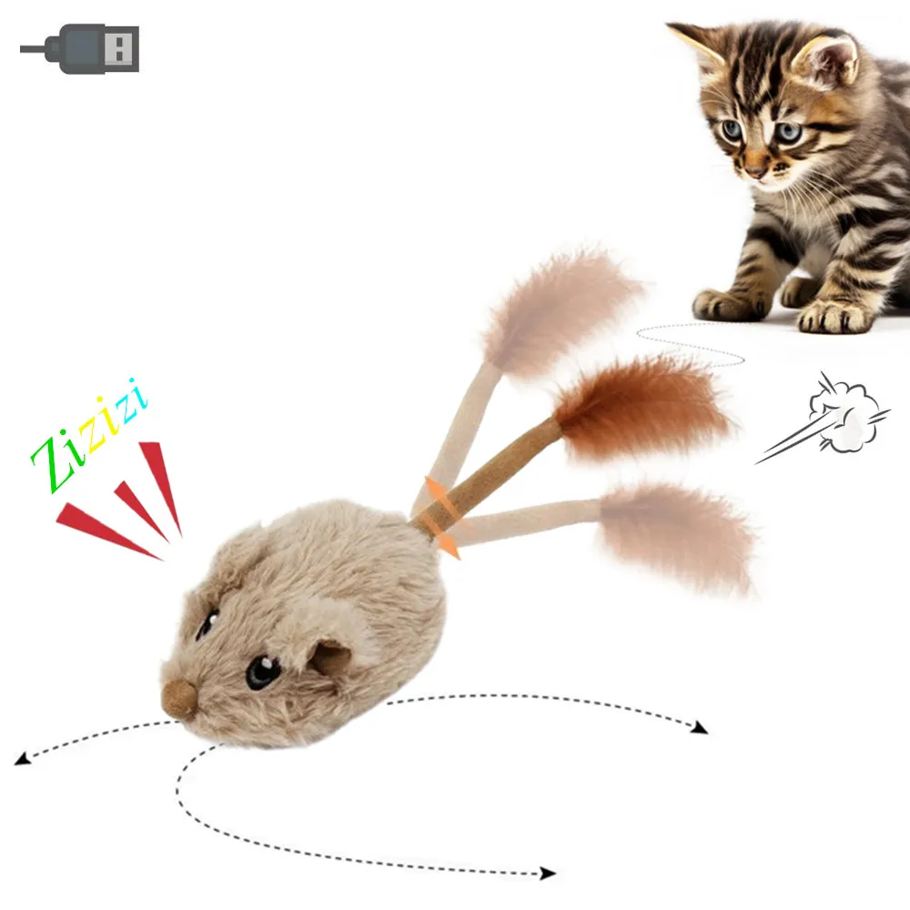 Interactive Cat Toys Electric Intelligent Moving Mouse Automatic Tail Shaking Squeak Mouse USB Charging Plush Cats Teasing Toy