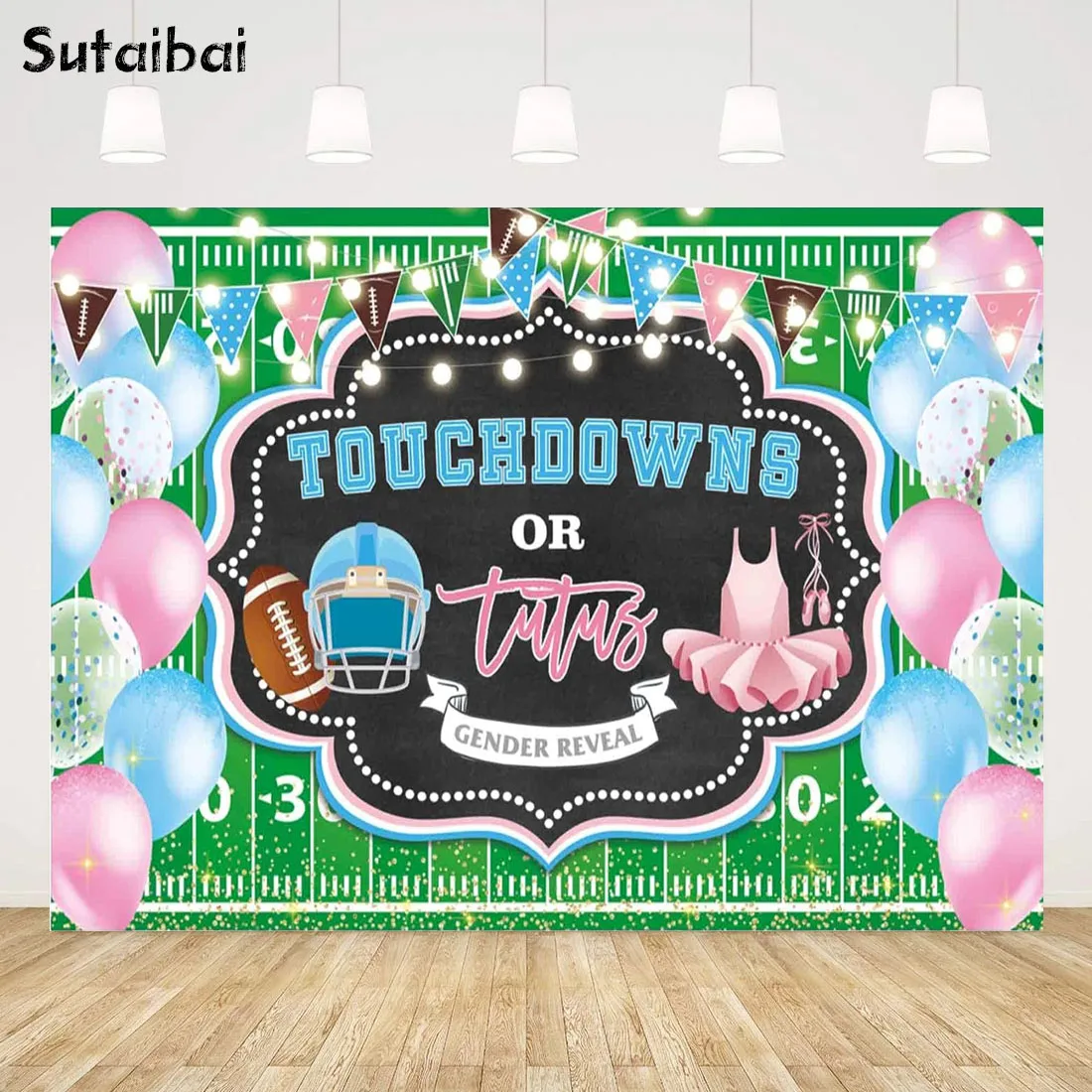 

Touchdowns or Tutus Gender Reveal Backdrop American Football Pregnant Announcement Gender Neutral Party Baby Shower Banner