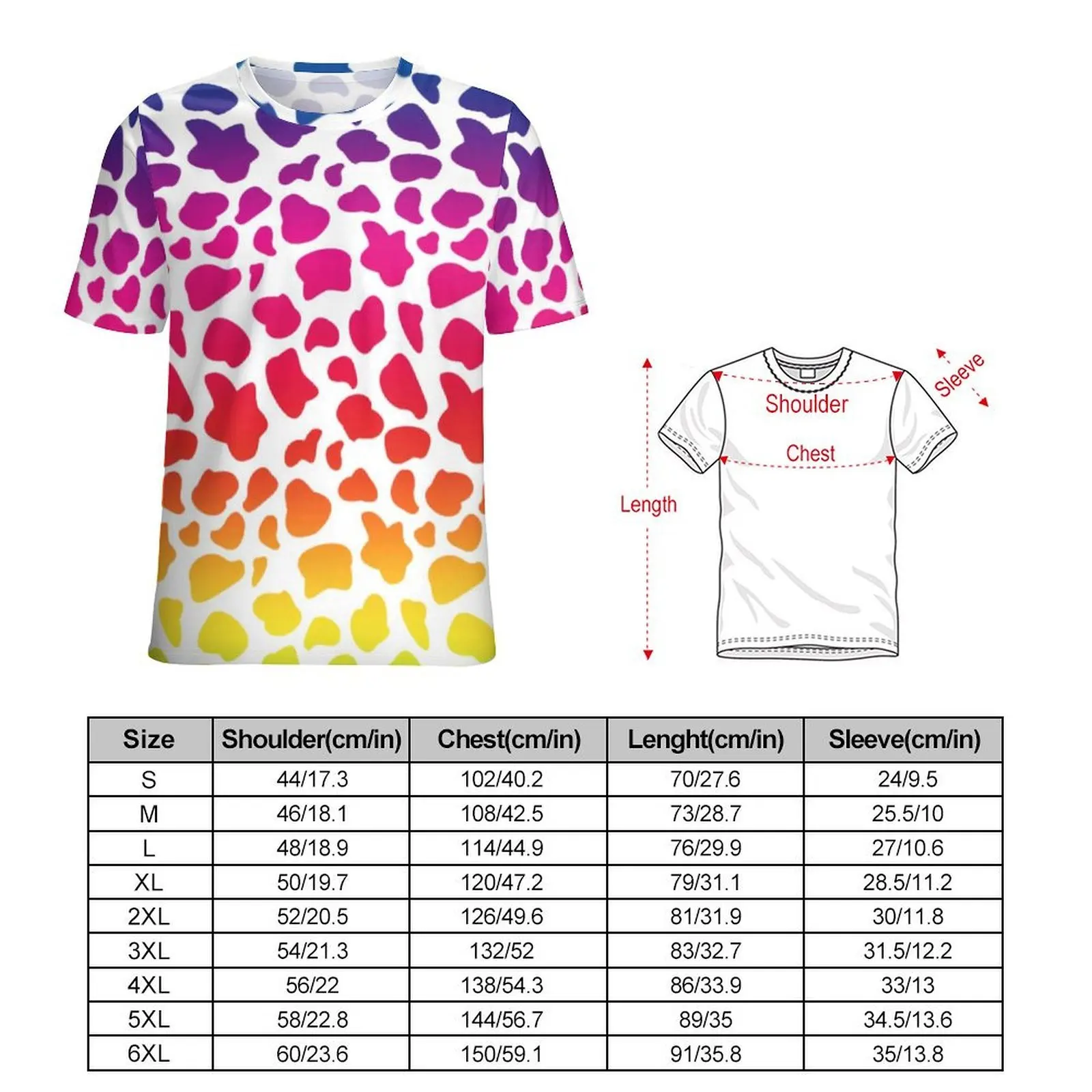 Rainbow Cow T Shirt For Mens Funny Animal Print Pattern O Neck T Shirts  Fashion Tops Short Sleeve Aesthetic Oversized Tee Shirt