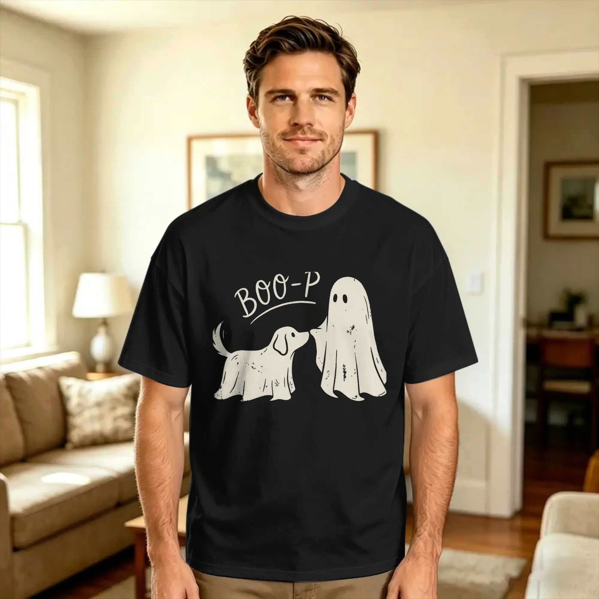Boo P Ghost Dog Nose Boop Halloween Costume Animal T-Shirt Summer  Cotton T Shirts For Adult Design Tshirt Short-Sleeved Tees