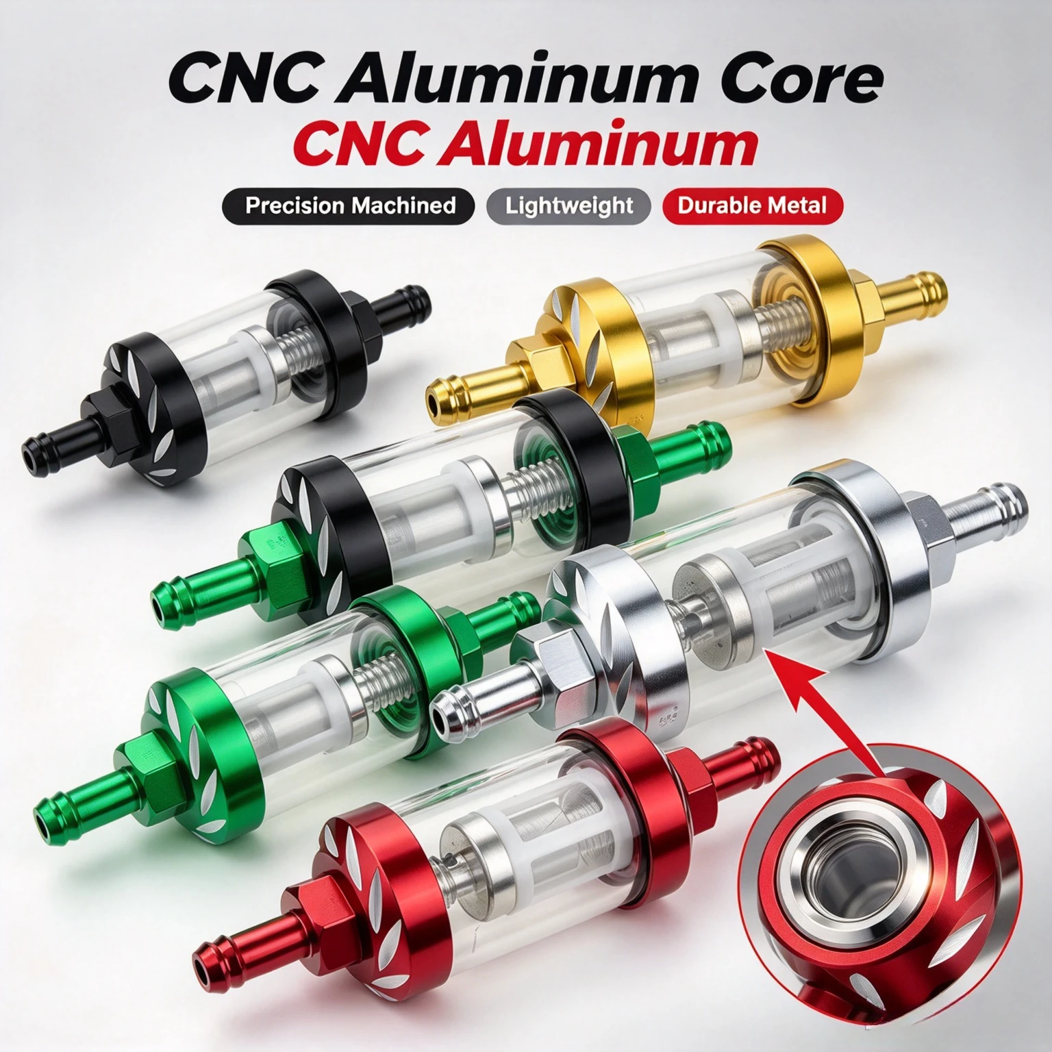 Pedal Transparent Glass Aluminum Core CNC Fuel Filter Motor Core Removable Washable Filter Motorcycle Modification Accessories