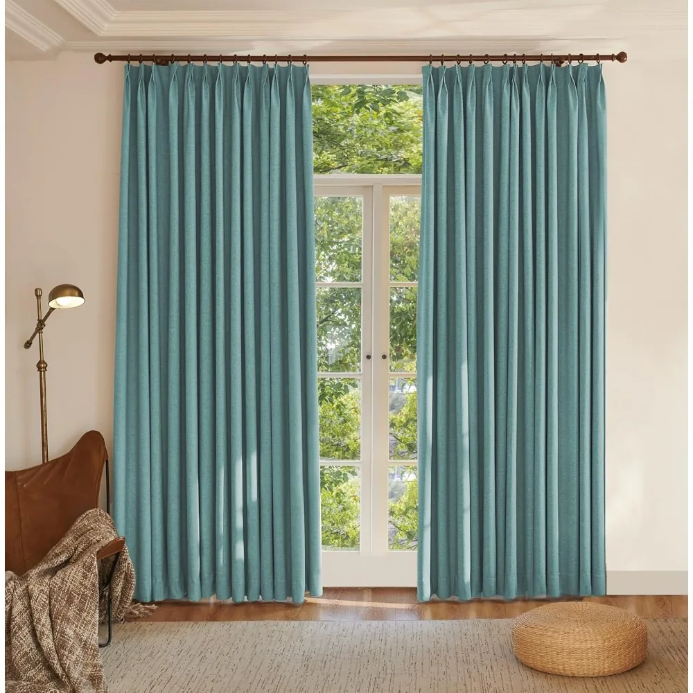Blackout Curtains 100% Textured Linen, Pinch Pleat Design, 84 Length, Energy Efficient, Ideal for Bedrooms and Living Rooms