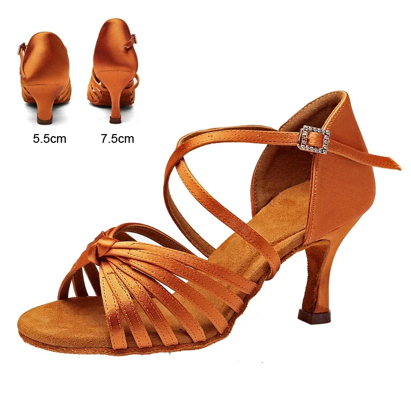 

2025 High Quality Women's Silk Satin Latin Dance Shoes Professional Ballroom Salsa Performance Dance Shoes Salsa Dance Shoes