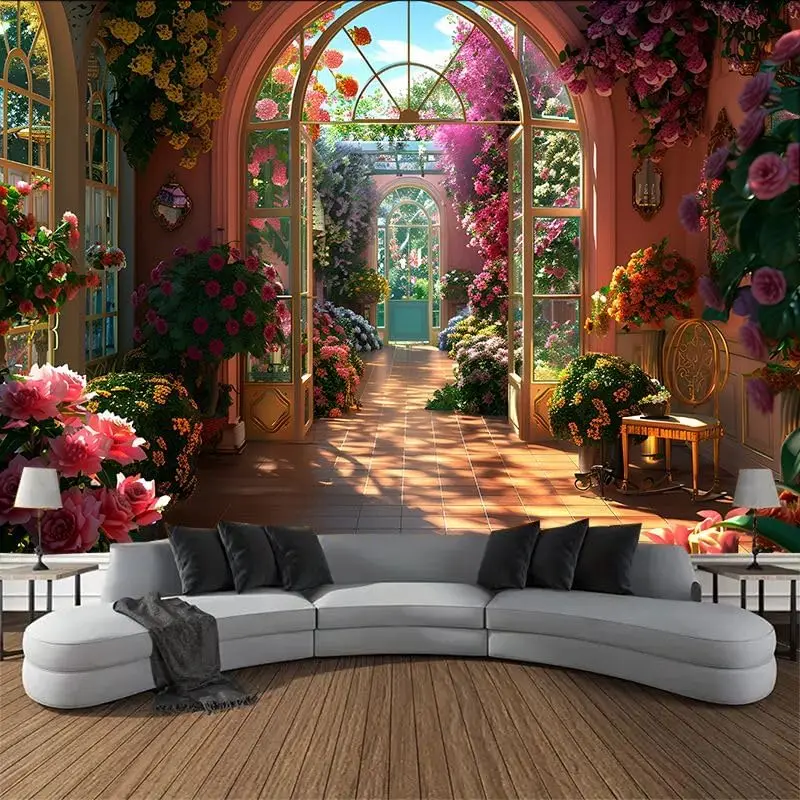 

Morning Sun Garden Tapestry – Warm-Toned Flowers & Sunny Yard Scene for Women’s or Girls’ Bedroom & Living Room Decor