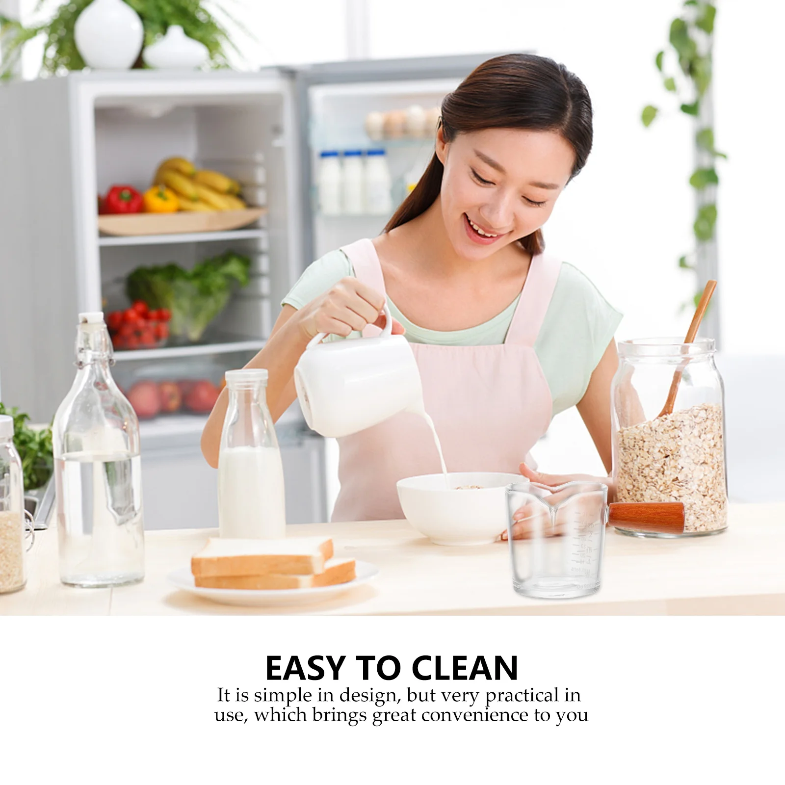 

Wood H Jug Glass Cup Transparent Kitchen Home Pitcher Party Coffee Measuring Scale Easy Clean Long Use Practical