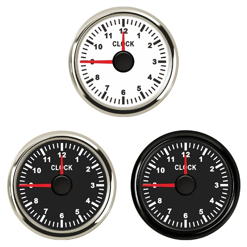 0-12 Hours Meters 2 Inch 52Mm Clock Gauges With Red Backlight Instrument Show Clock Meters For Car Boat Yacht RV 9-32V