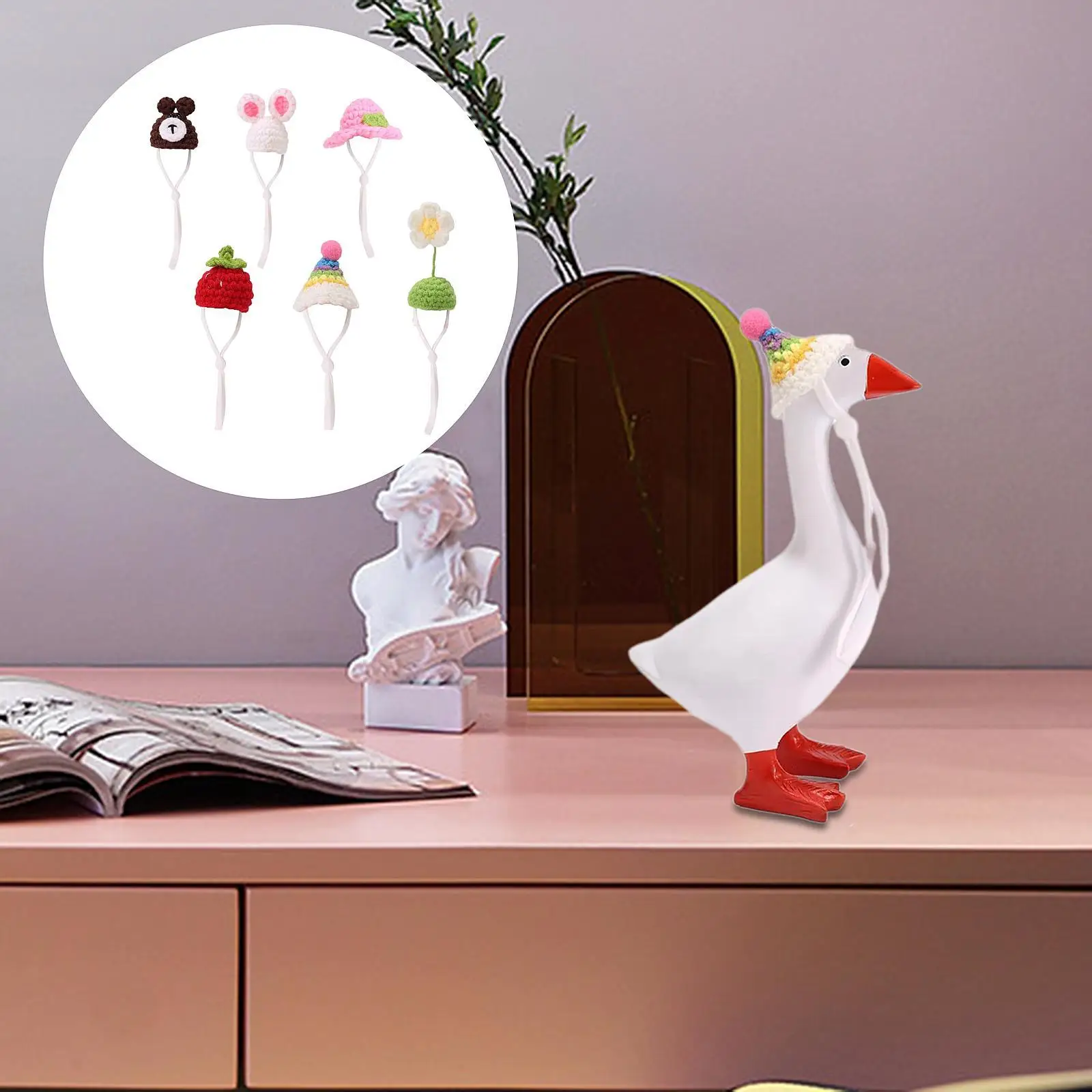 6 قطعة قبعات الحياكة الصغيرة قبعة ملحق شرفة صغيرة حزام قابل للتعديل اكسسوارات الموسمية ديكور مكتب أوزة وتتسابق أوزة زي