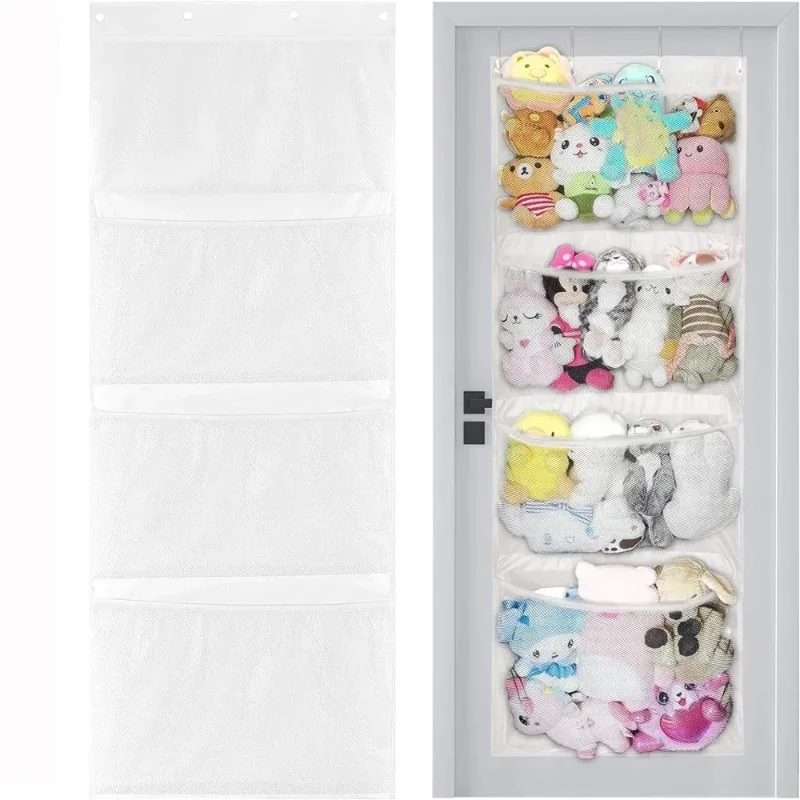 Nova Bolsa de Armazenamento de Parede Grande em Malha com 4 Camadas, Organizador de Brinquedos com Design Suspenso para Exibir Bonecas Infantis