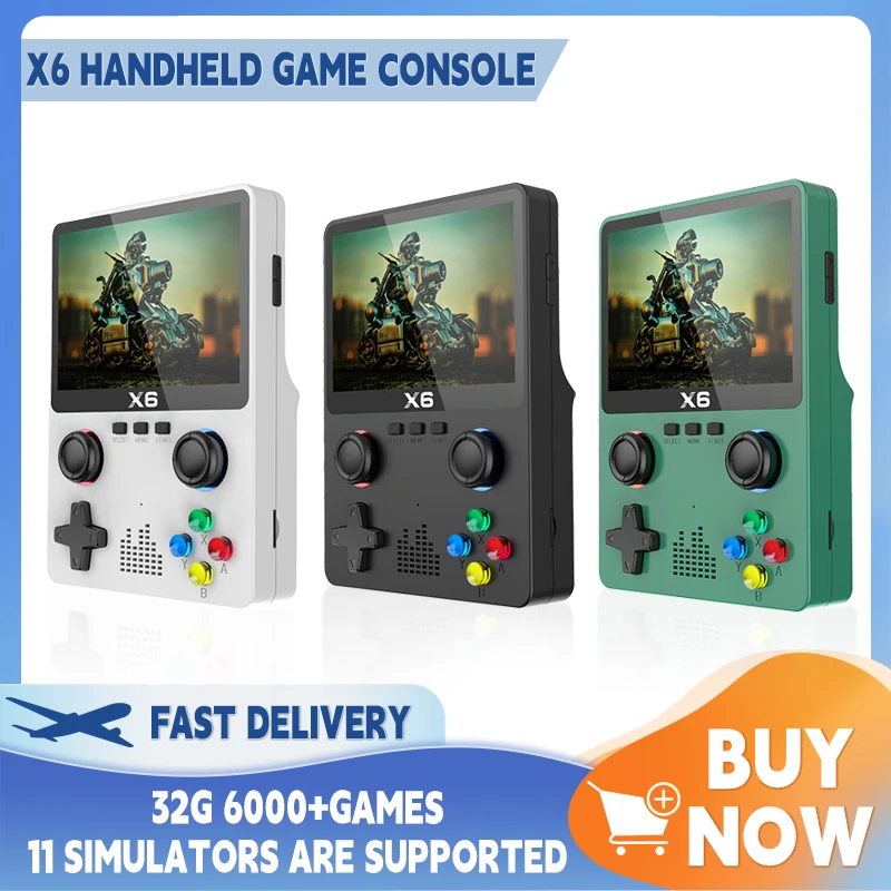 2024 New X6 3.5Inch IPS Screen Handheld Game Player Dual Joystick 11 Simulators GBA Video Game Console for Kids Gifts