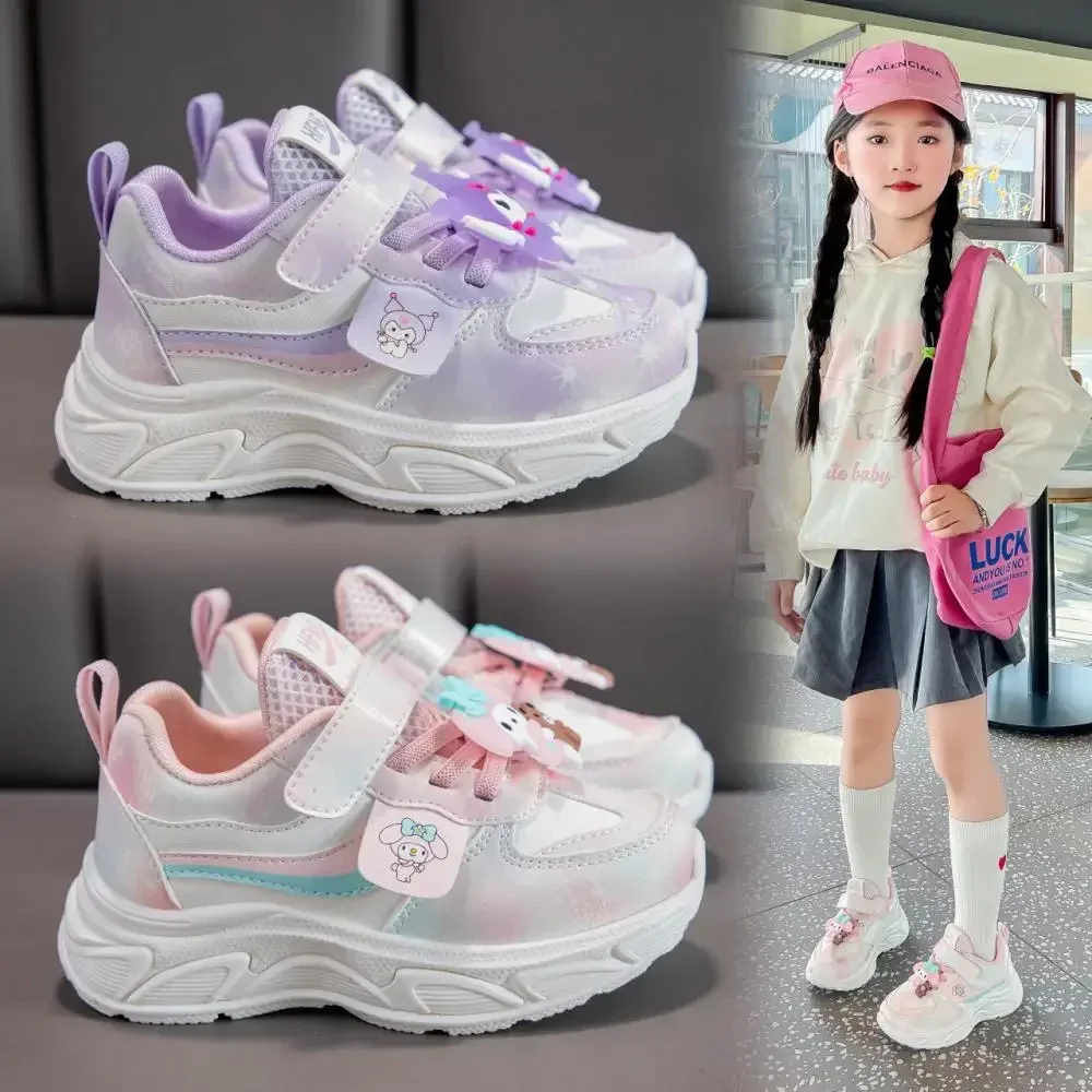 

Kawaii Kuromi My Melody Sanrio, детские удобные кроссовки с милыми героями мультфильмов, студенческие противоскользящие кроссовки, обувь на плоской подошве для детей