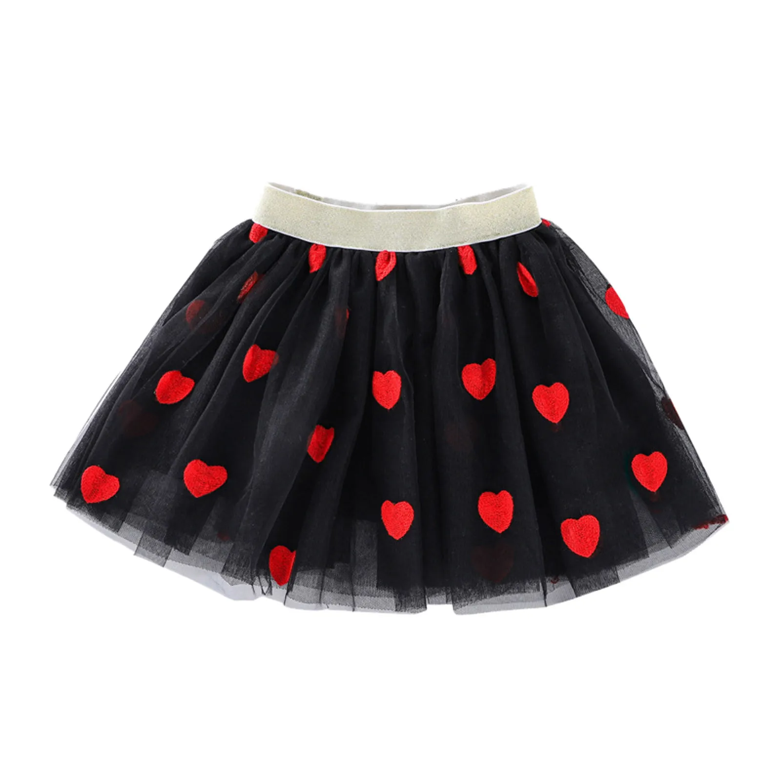 Valentine'S Day Embroidered Love Half-Body Skirt Children'S Skirt Girls Mesh Peplum Waist Skirt Pleated Party Dance Clothes