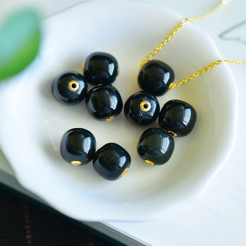 Classic minimalist black agate round beads pendant light luxury charms layered style necklaces for women party jewelry gift