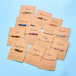12 Zodiac Signs Woven Card Paper Bracelet for Women Men Minimalist Natural Stone Handmade Braided Bracelet Friendship Jewelry