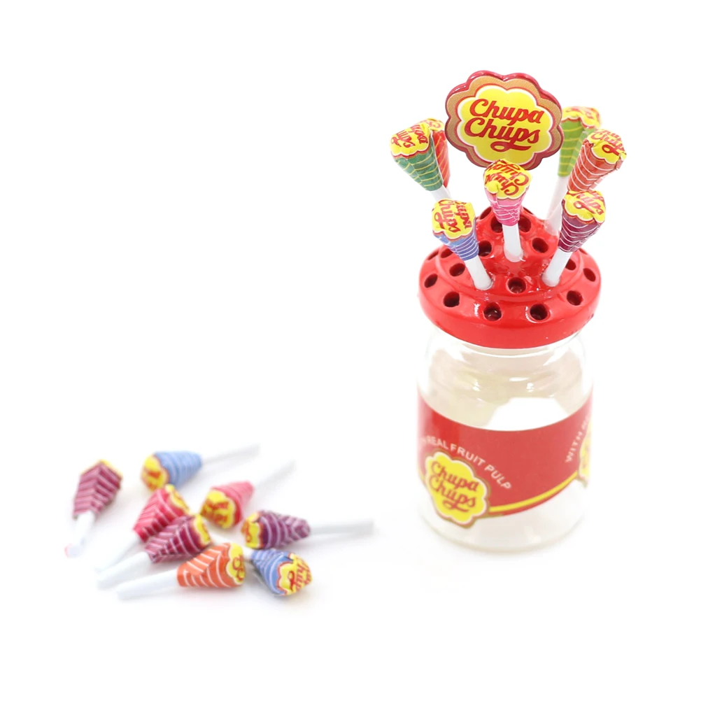 1:12 Miniature Food Dessert Sugar Mini Lollipops With Case Holder Candy For Doll House Kitchen Furniture Toys Accessories