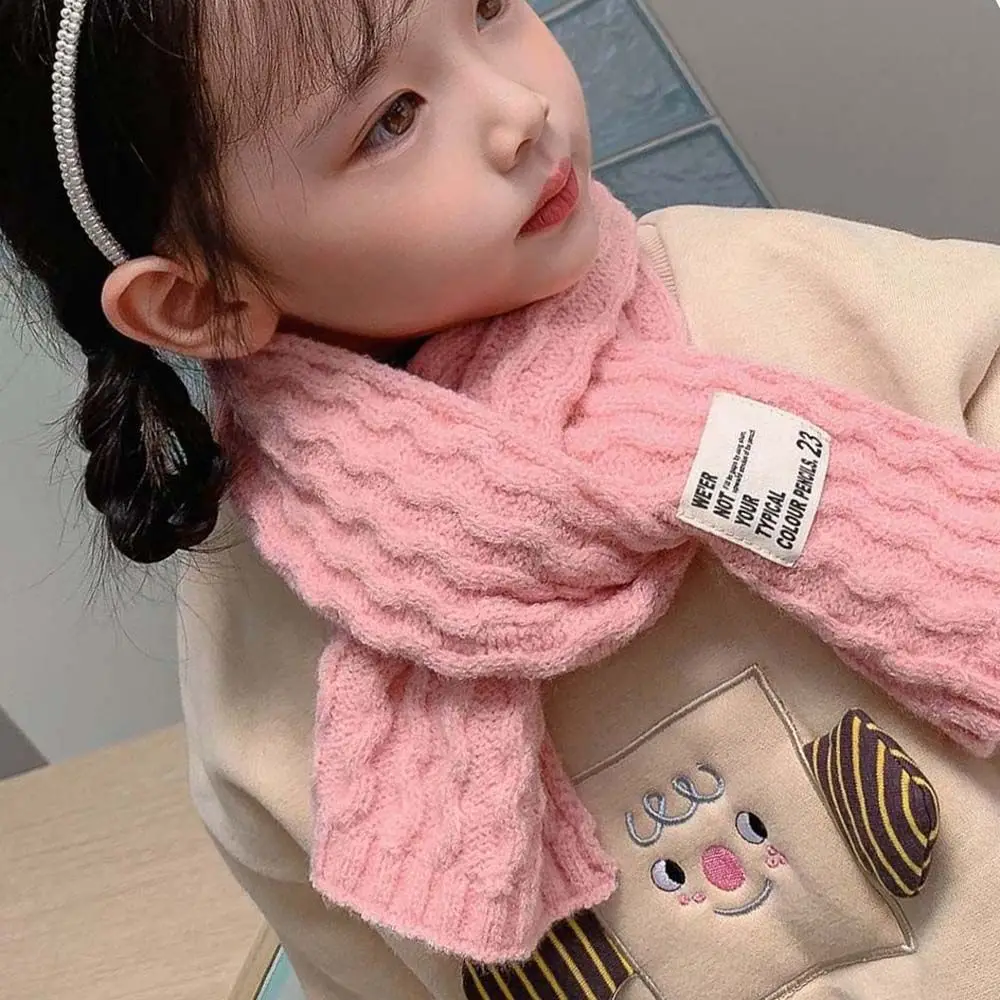 

Красочные зимние вязаные шарфы для мальчиков, детский шарф, грелки для шеи, однотонный шарф с маркировкой