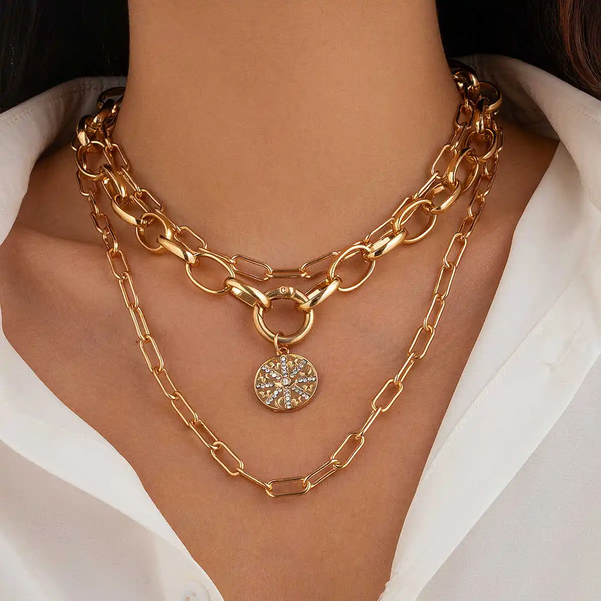 

European American Minimalist Chic Collar Chain Alloy Sphere Pendant Necklace Fashionable Versatile Jewelry