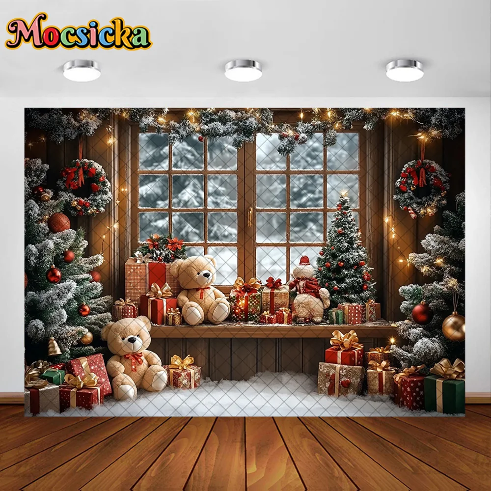 Mocsicka التصوير خلفية لعبة لطيفة غرفة الدب عيد الميلاد الديكور الاطفال عيد الميلاد عطلة لوازم الخلفيات للصور