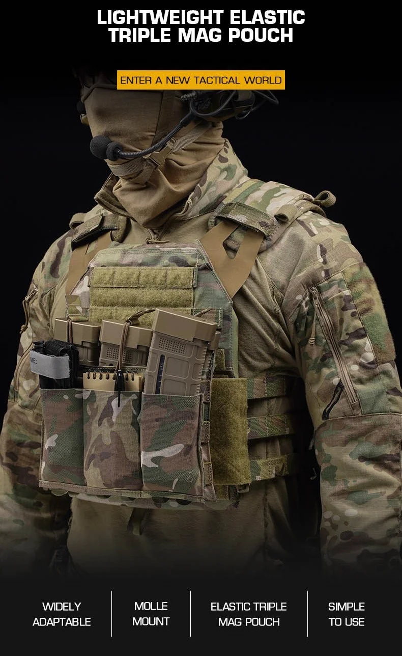 Tactical 5.56 7.62 Magazine Pouches Lightweight Elastic Fast Draw Airsoft Mag Pouch MOLLE Vest Belt Waist Bag Triple Open Top