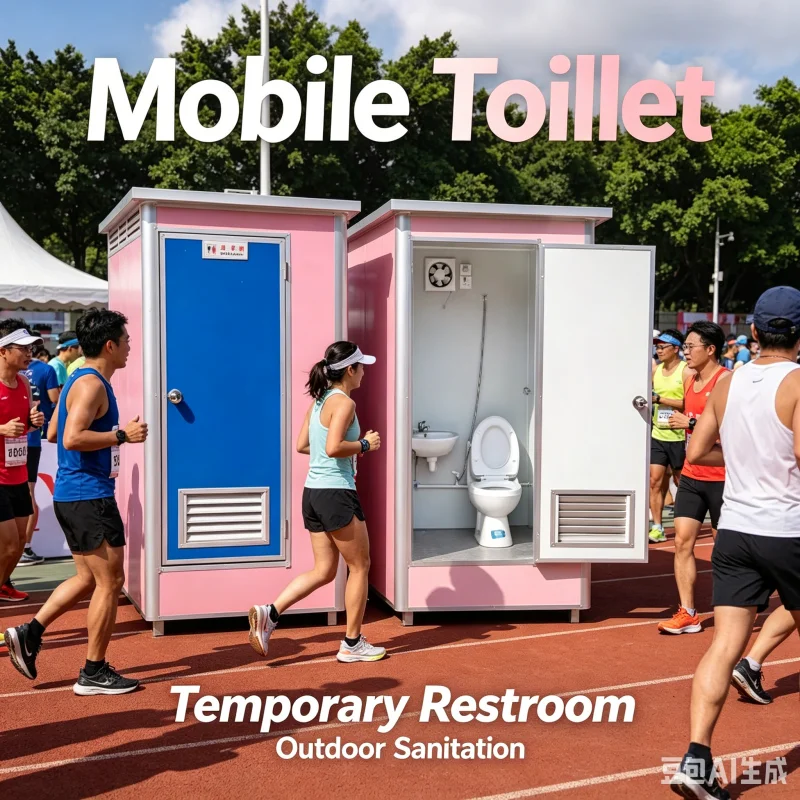 Fabrikant levert 3-stationse mobiele toilettenwagen met diepe wasbakken, waskommen en spiegel. Groothandel in openbare toiletten.