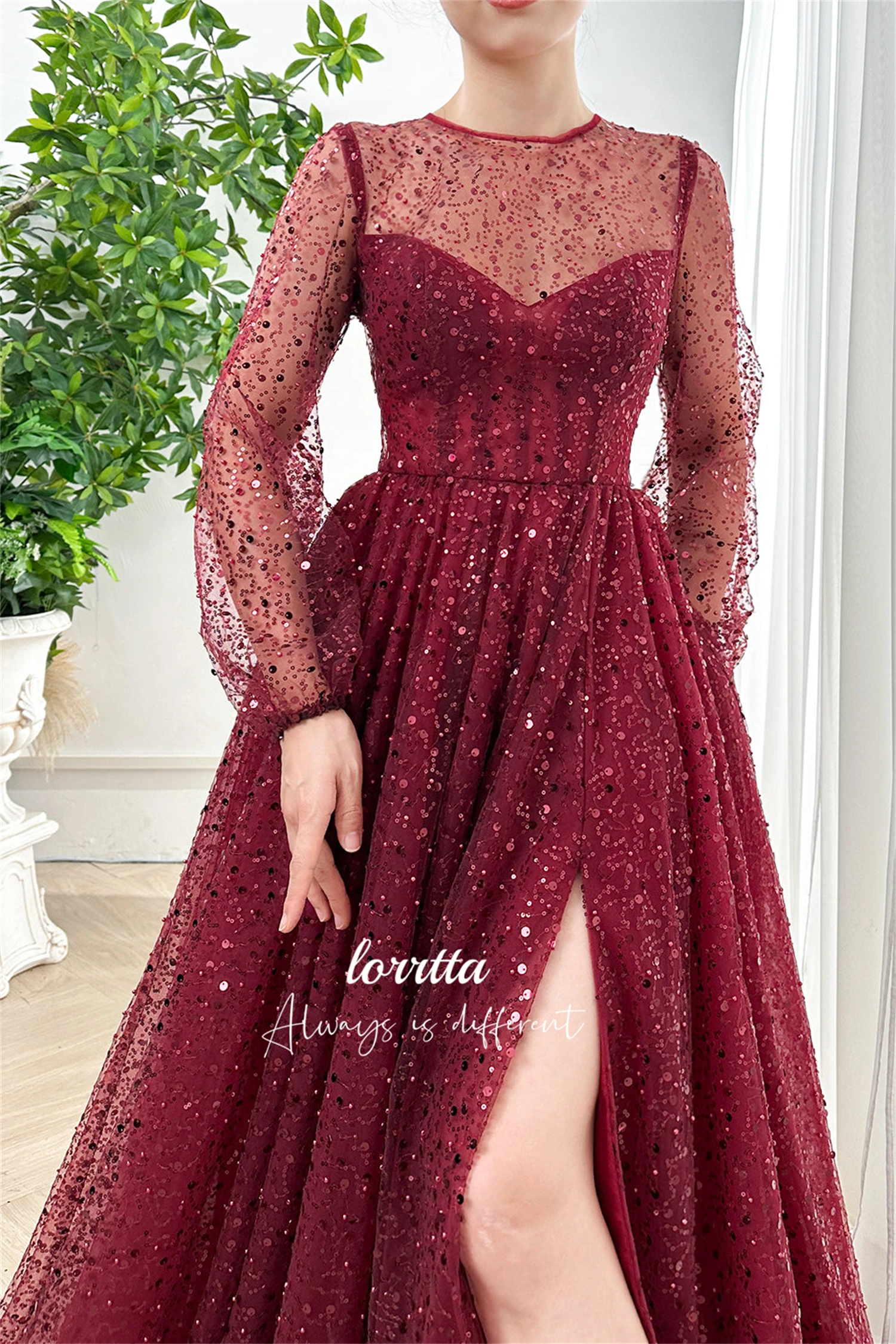 Lorrtta Line A Claret Bead Embroidery Fabric Ball Gown Evening Dress Grace Gala Dresses Woman 2024 for Party Wedding Prom Formal