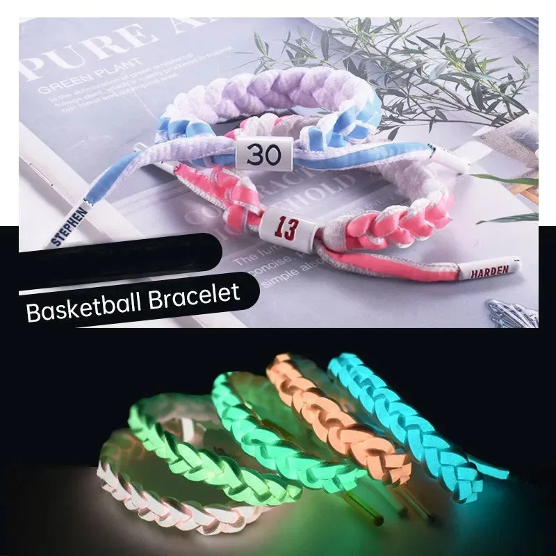 Luminous Basketball Star Hand Rope Braid Bracelet James Curry Irving Star Sports Wristband Star Fashion Braided Bracelet