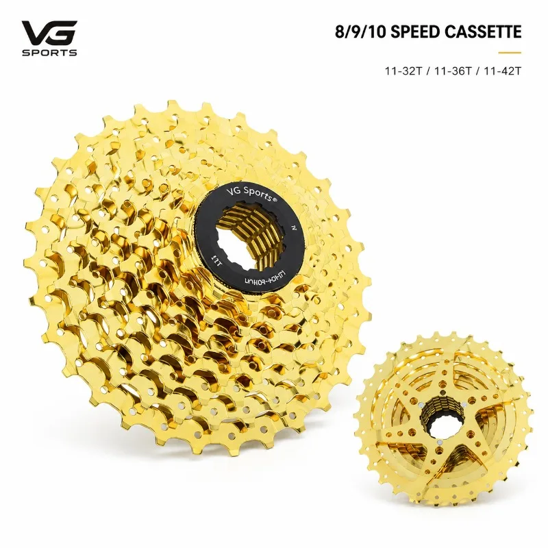 VG SPORTS Bicycle Cassette 8 9 10 Speed 11-32T 11-36T 11-42T Gold MTB Road Bike Rear Sprocket Gear