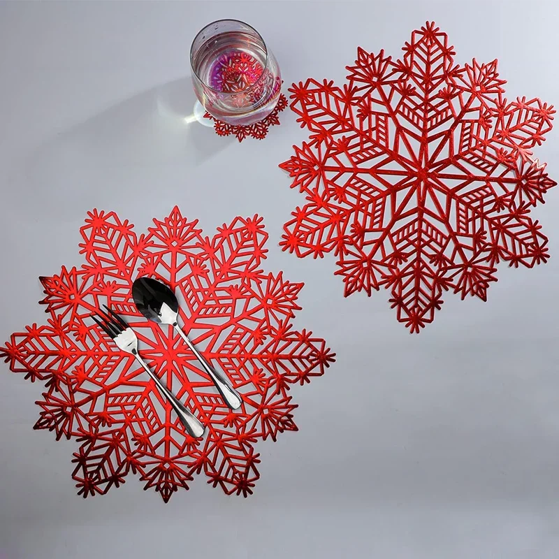 Snowflake Placemats Christmas Decorations Red Snowflake Tablemats Round Vinyl Place Mats Table Setting Kitchen Table Mats