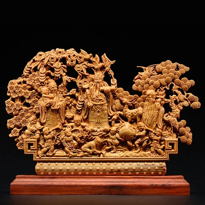 

Thuja Wood Statue Crafts Fu Lu Shou Home Decoration Mythology Feng Shui Sculpture Home Decor