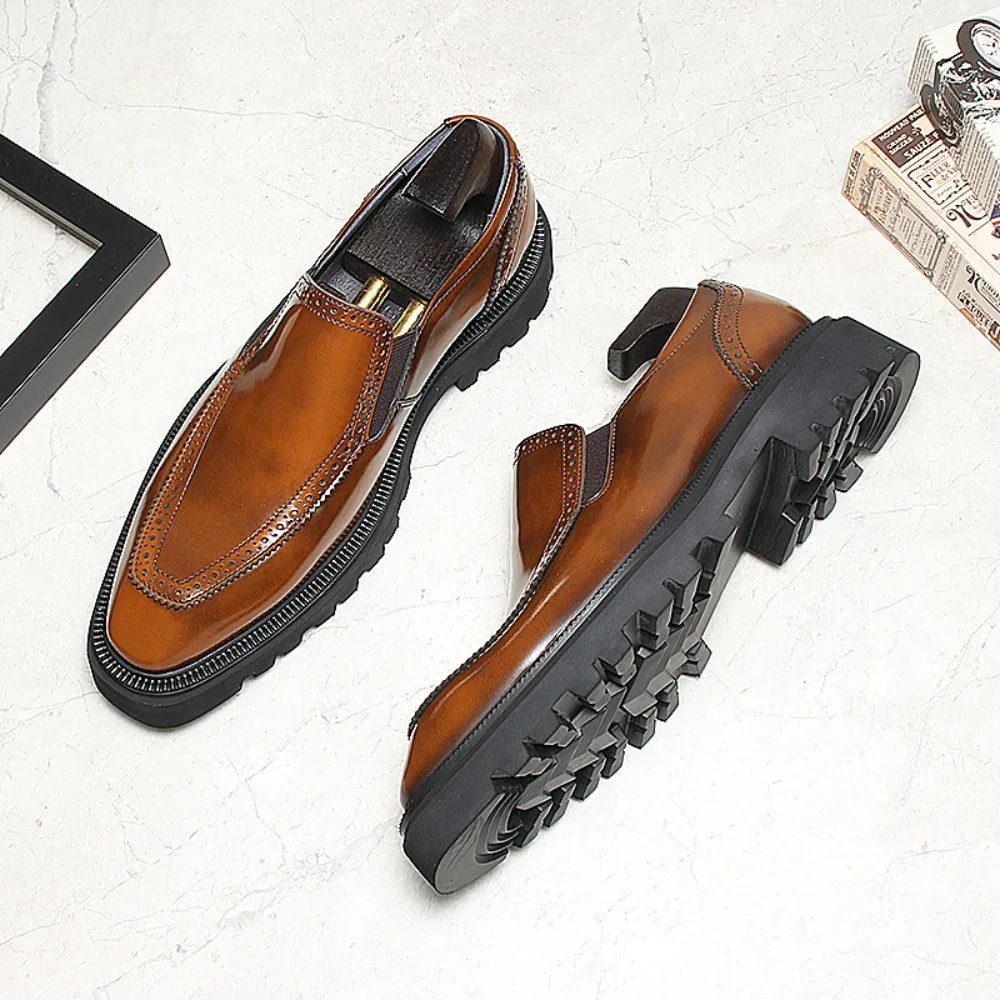 Luxury Mens Leather Shoes Retro Carved Lace-up Brogue Oxford Wedding Men Dress Shoes Male Formal Business Gentleman Office Shoes