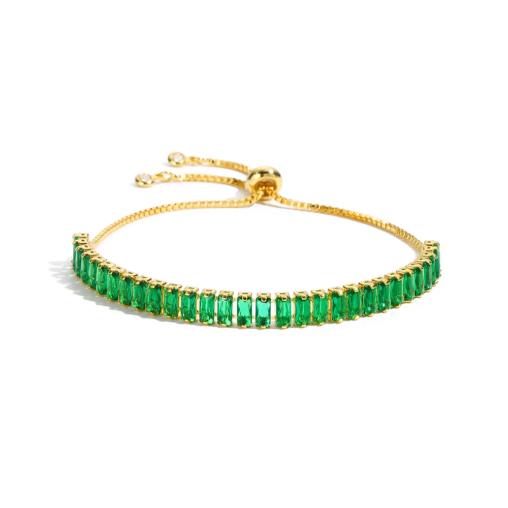 Luxus Smaragd Zirkonia CZ Tennis Armbänder für Frauen 18K Gold Überzogene Charme Grün Weibliche Armreifen Hochzeit Schmuck Geschenk