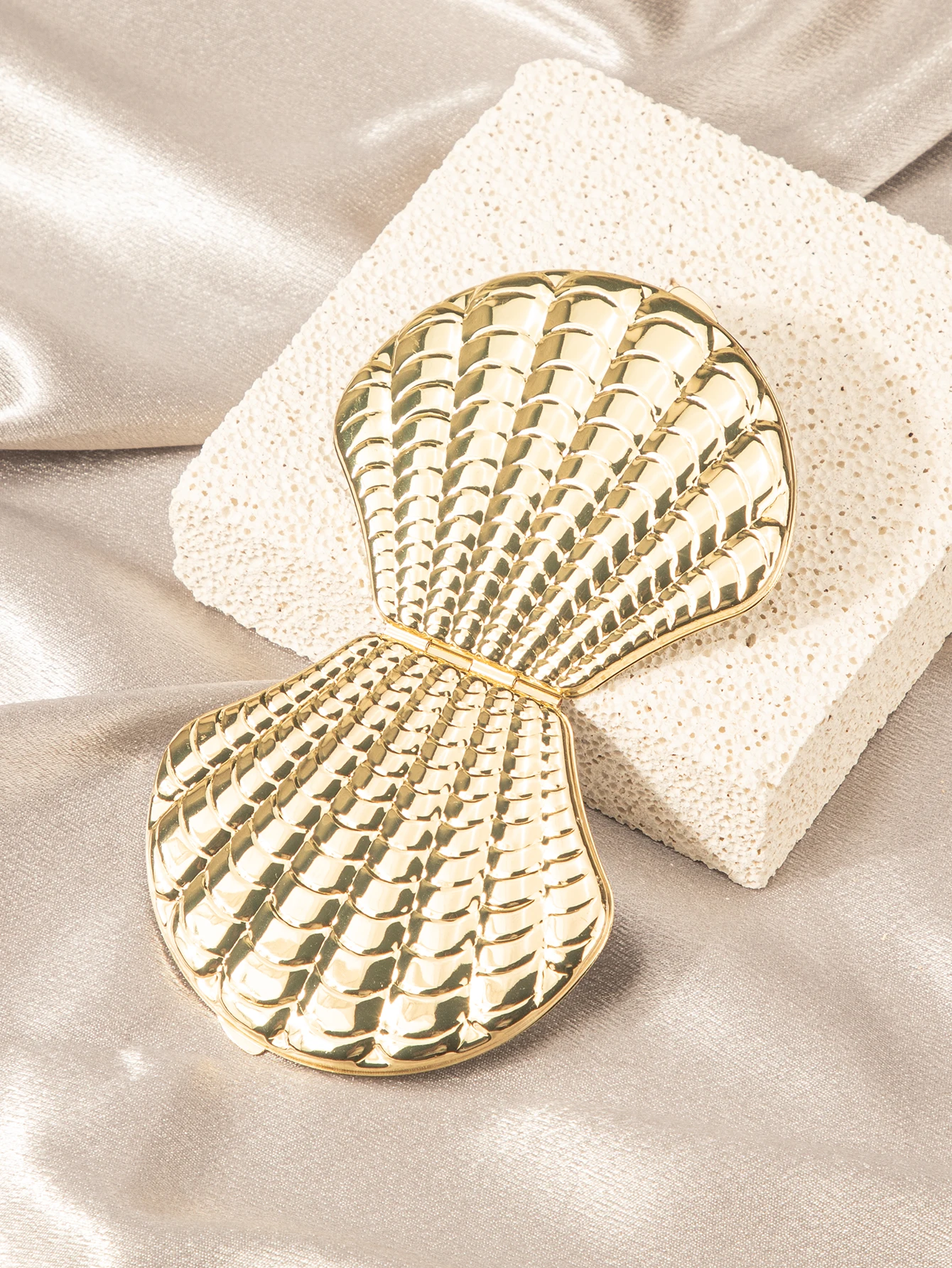 10PCS Golden Seashell dubbelzijdige handspiegelset - draagbare make-upspiegel met gratis witte geschenkdoos voor make-up reizen naar huis