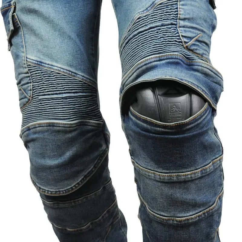 Motorcycle Riding Jeans Pants With Protective Gear Built-in Wear-resistant Fireproof Kevlar Protective Layer On Hips And Knees