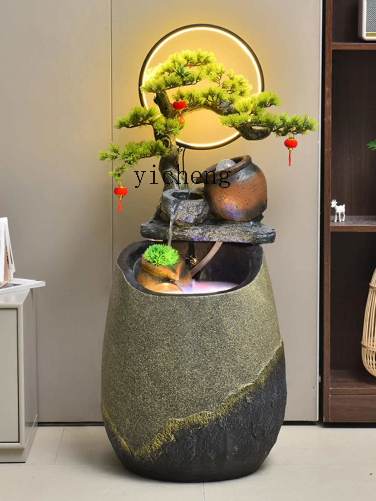 TQH Lucky Flowing Water Fountain Feng Shui Wheel Floor Ornament Feng Shui Ball Entrance Living Room Humidifier Gifts