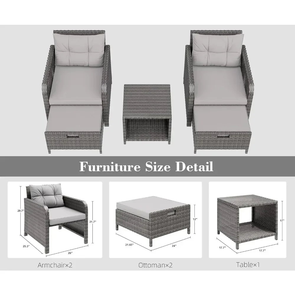 #For 5 Piece Patio Conversation Set, Wicker Rattan Lounge Chairs with Soft Cushions 2 Ottoman&Glass Table, Garden Furniture Set&
