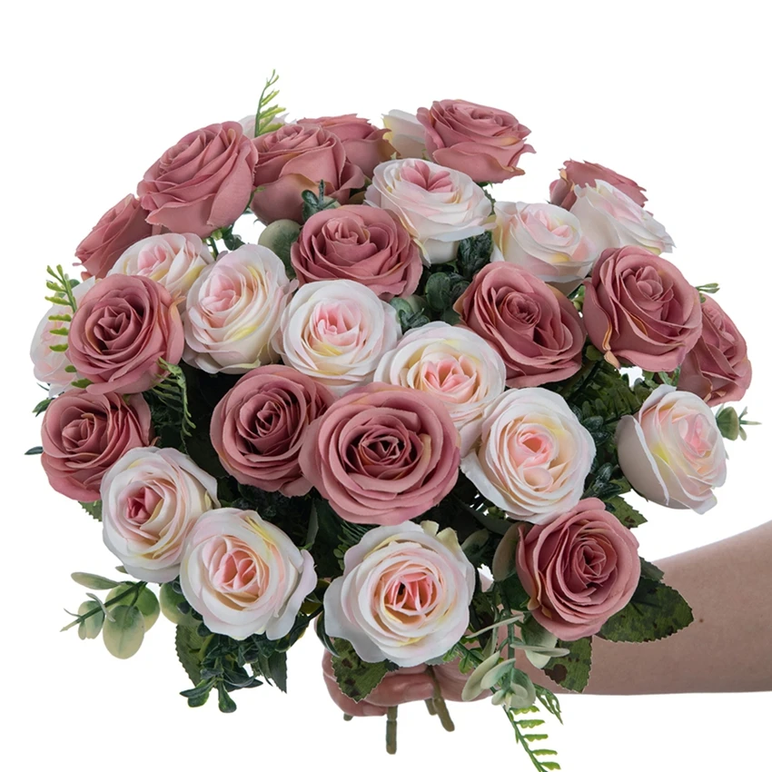 الزهور الاصطناعية الشمال روز الحرير الزفاف المنزل باقة الزفاف في الهواء الطلق فناء الديكور عطلة DIY بها بنفسك هدية اطلاق النار PropsStage #6