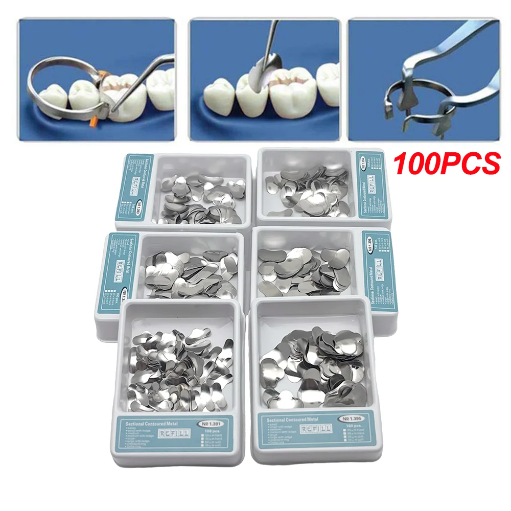 

100Pcs Dental Matrix Band Kit for Teeth Restoration Metal Rings & Contoured Sectional Matrices Dental Filling Tools