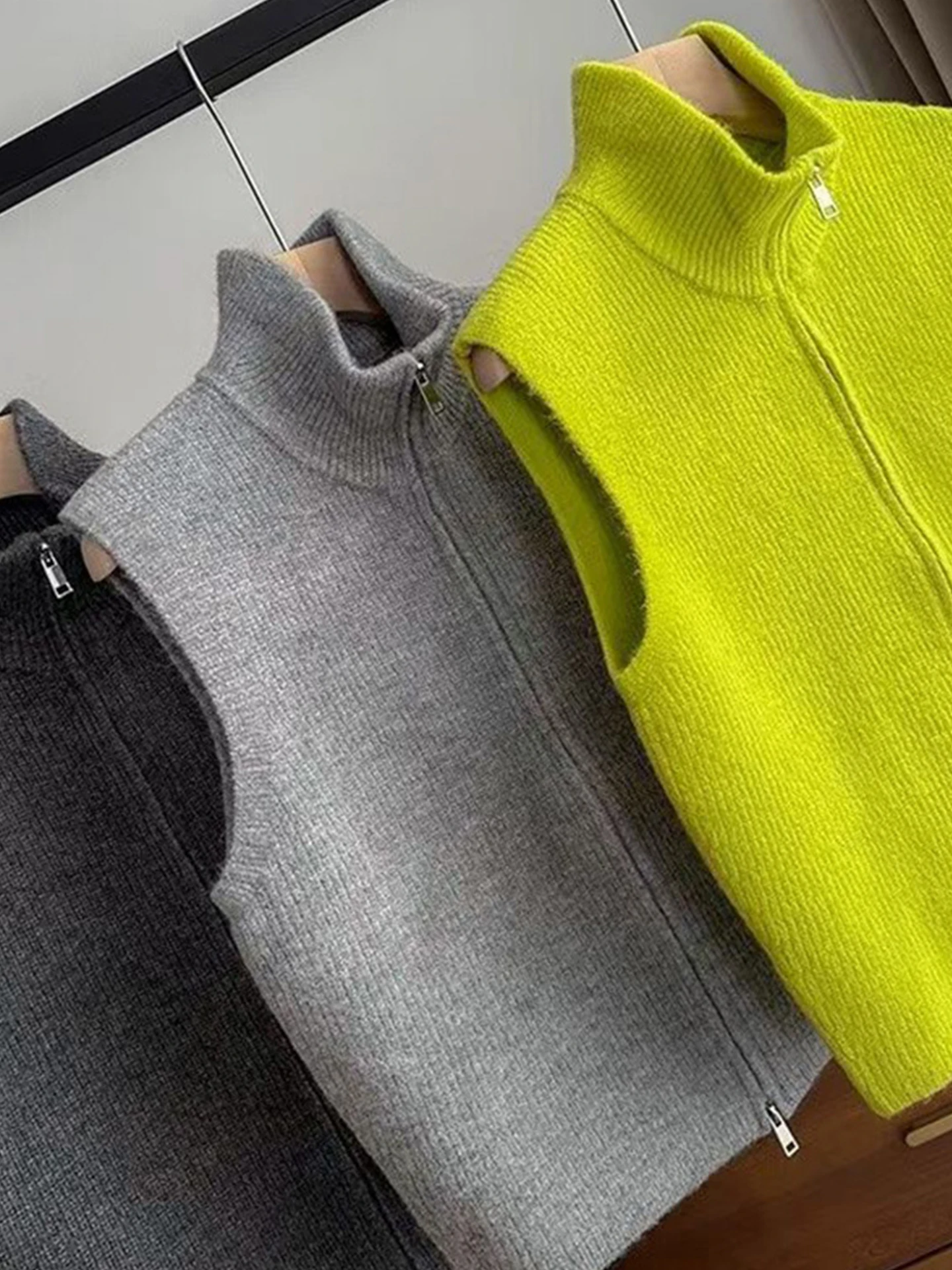 

Вязаный свитер с двойной молнией, повседневный жилет-конверт, топ, однотонный женский модный волокнистый коврик для поездок на работу Sle Online Exc...