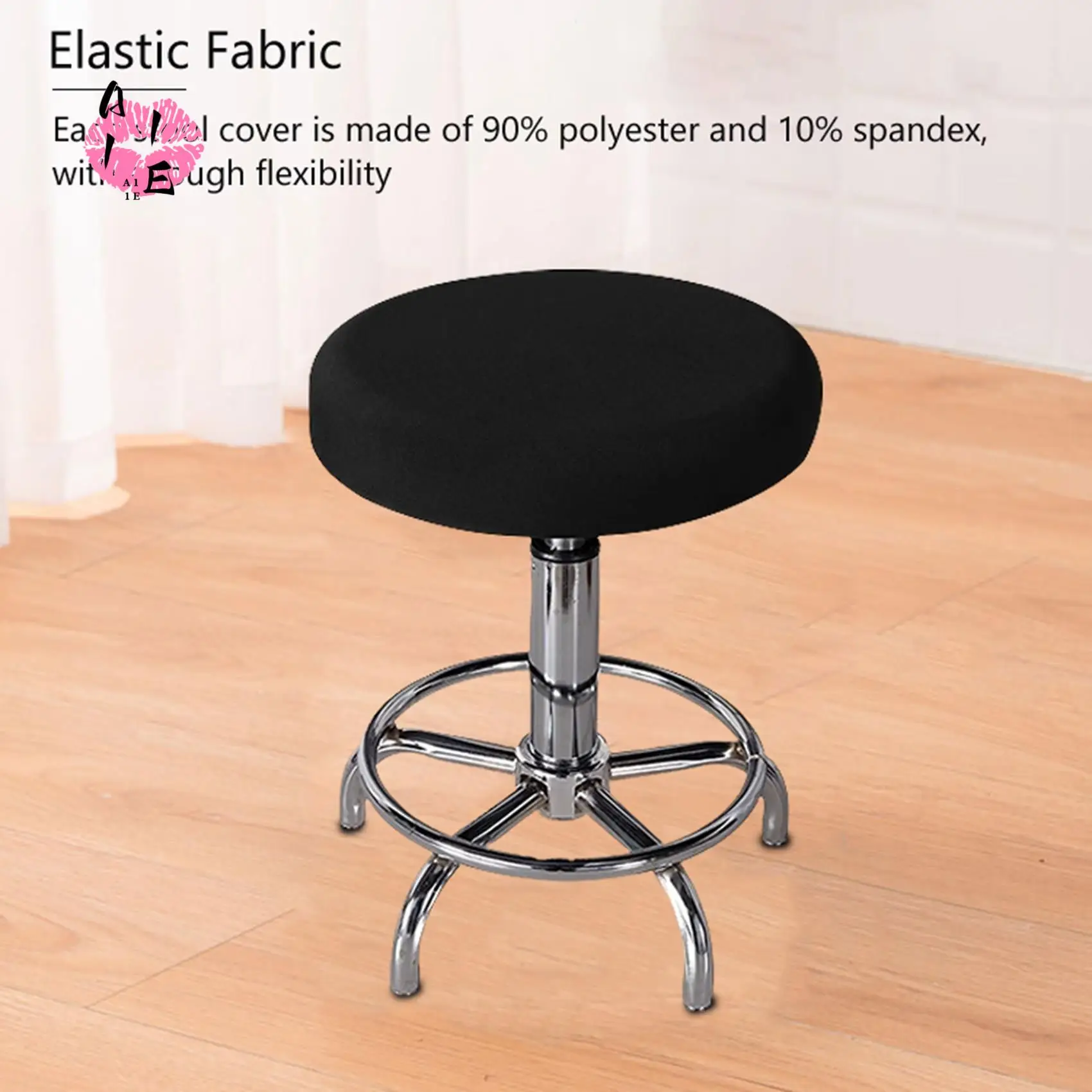 A11E-4 Pack Capas redondas para bancos de bar – Capa elástica super macia e lavável para cadeira de bar 12-14 polegadas-preta