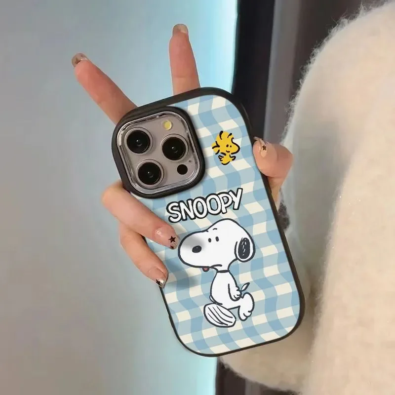 Blue Grid Fun Snoopy Cartoon Cute Phone Case For iPhone 16 15 14 13 12 11 Pro Max XR XS Max 7 8 Plus Y2K Cool Craetive Cover