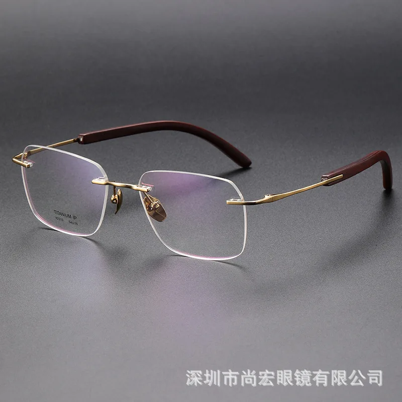 Frameless Business Men's Titanium Myopia Frame Natural Ebony Without Screws Can Be Equipped with Anti-fog and Anti-blue Light.