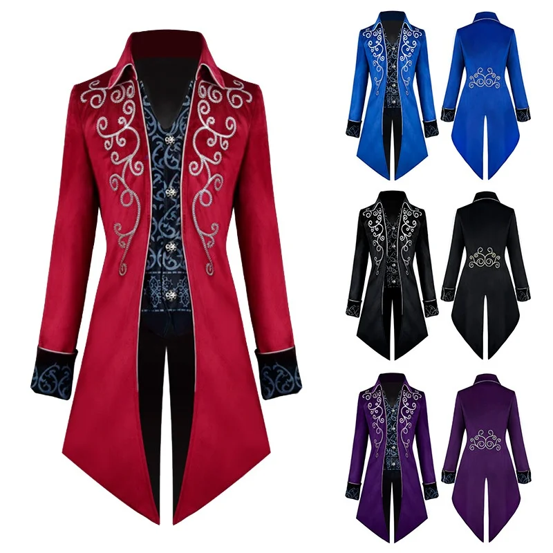 

2025 New loween Tailcoat Medieval Punk Men's Long Coat Retro Costume Mid-Length Men's Tailcoat Faionable Stage Wear
