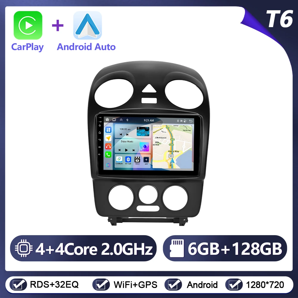 Podofo draadloze CarPlay Android Auto autoradio voor Volkswagen Bora 2004-2010 GPS navigatie 2Din multimediasysteem autoradio stereo