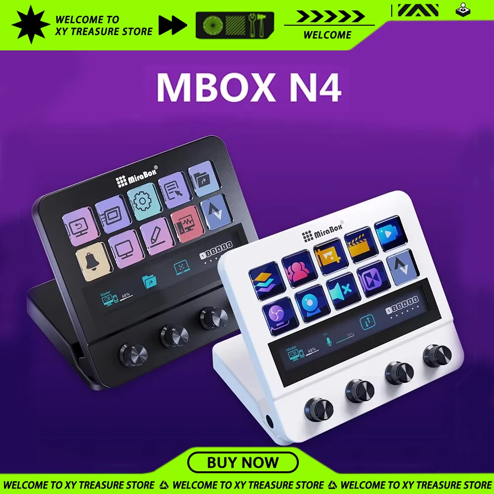 Mirabox Stream Deck N4 10-Keys Mini Keyboards Dual Usb-C & Usb-A Adjustable Stand Touch Visual Macro Office Create Keyboard