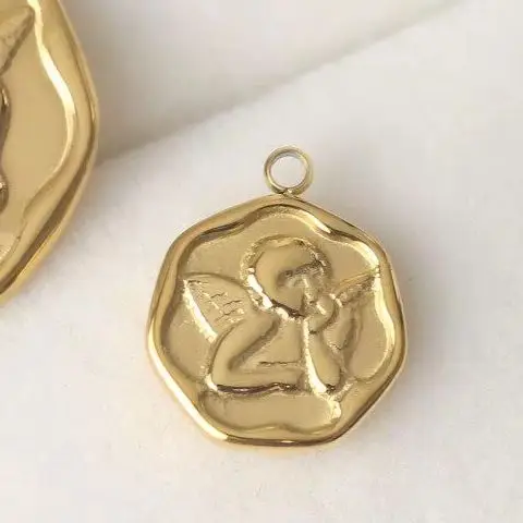 1pcs Titanium Steel Gold-plated Hexagonal Relief Cherub Charms Pendant For Jewelry Making DIY Bracelet Accessories Findings